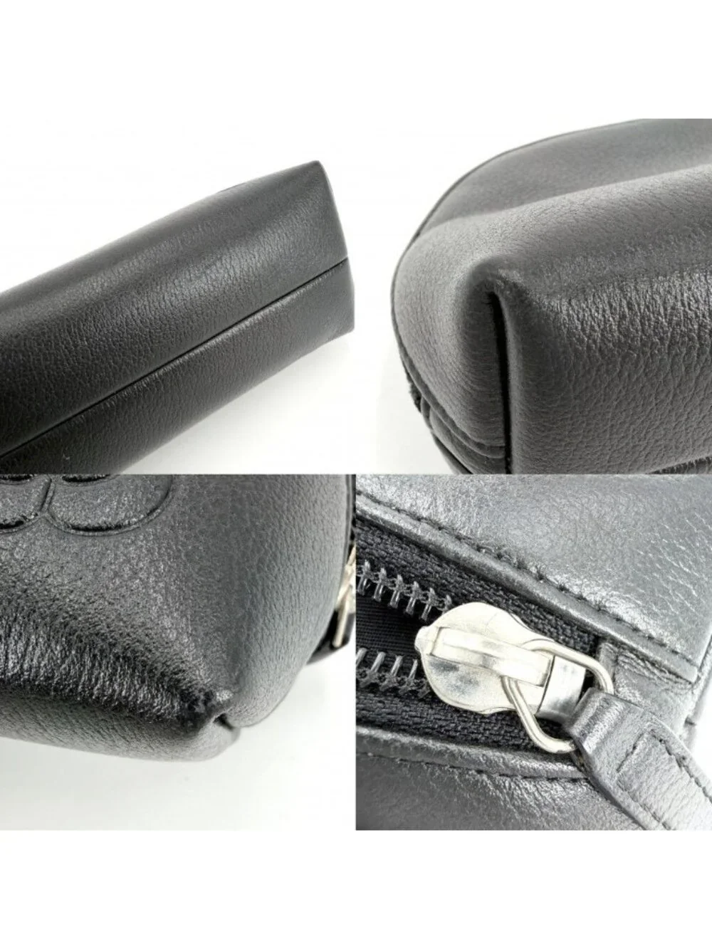 Chanel Pouch Camellia CC Logo Case Leather Black Silver